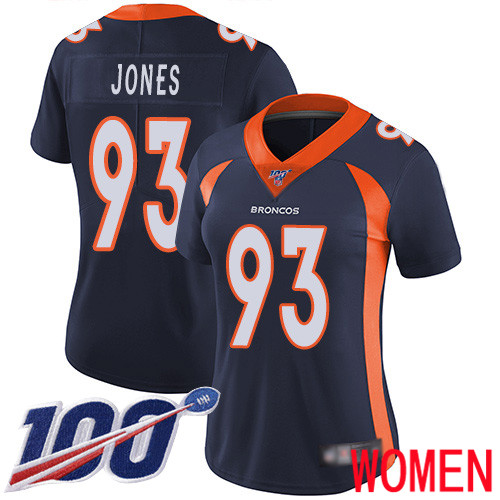 Women Denver Broncos #93 Dre Mont Jones Navy Blue Alternate Vapor Untouchable Limited Player 100th Season Football NFL Jersey